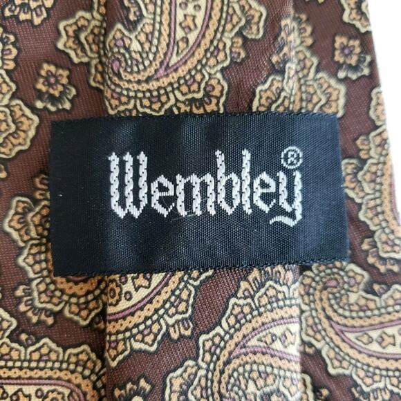 Wembley Tie Brown Men's 56 x 3.5 Paisley Black Label Grandpacore GorpCore - Picture 2 of 2